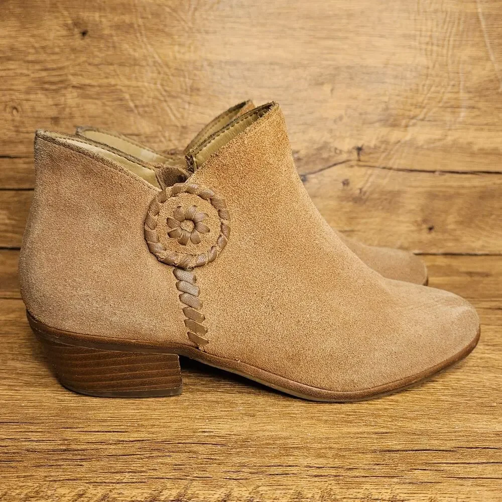 Jack Rogers Peyton Tan Suede ankle boot size 7M side zip